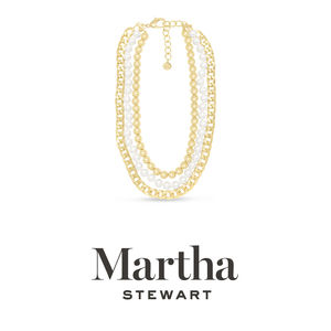 Martha Stewart Three Strand Pearl, Gold Ball and Chain Necklace In Gold